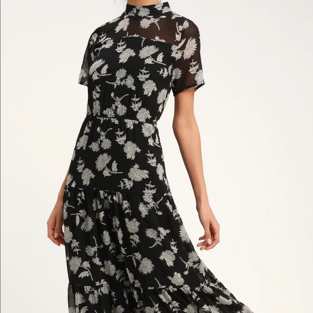 Floral dressed up black Floral Print Midi Dress